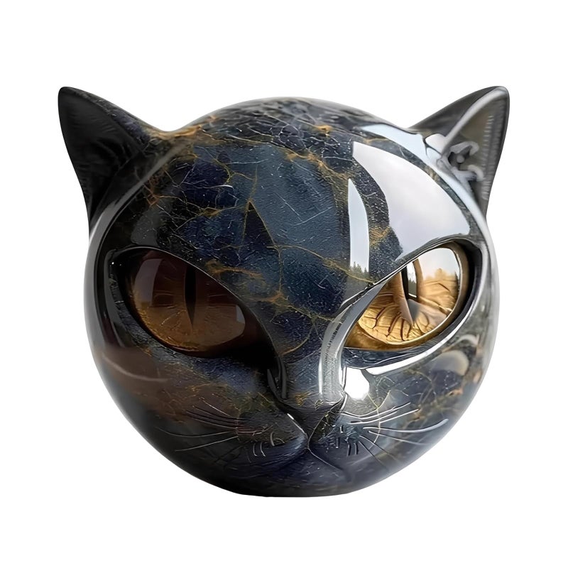 GETJOY Black Cat Ornament, Cat Statue, Crystal Cat, Handcrafted Resin Figurine for Indoor Decoration and Spiritual Wellness